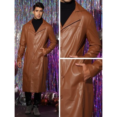 Мужские куртки Lars Amadeus Men's Vintage Lapel Gothic PU Faux Leather Trench Coat Brown X Large — фото 5