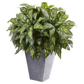 Silver King Plant with Slate Decorative Planter - Nearly Natural