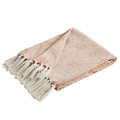 Coral Crème Knitted Cotton Reversible Throw Blanket, 50" x 60", Pack of 2