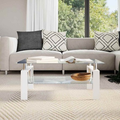 vidaXL Coffee Table White and Transparent Tempered Glass, Melamine