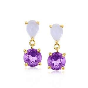Ross-Simons Blue Agate and 1.60 ct. t.w. Amethyst Drop Earrings in 18kt Gold Over Sterling - 1 of 3