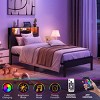 Black Metal Bed Frame With Charging Station, RGB LED Lights And Under-Bed Storage, Side Bookcase, No Box Spring Required-The Pop Home - 3 of 4