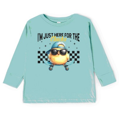 The Juniper Shop I'm Just Here For the Chicks Checkered Toddler Long Sleeve Tee