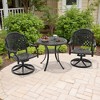 3-Piece Round Cast Aluminum Patio Set with Swivel Chairs,Red Cushions,and Umbrella Hole - 2 of 4