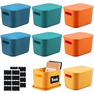 Aoibox 8 Pack Stackable Plastic Storage Bins with Lid Handle Colorful Basket Set with Erasable Marker Stickers 10x7x6 In - 1 of 4
