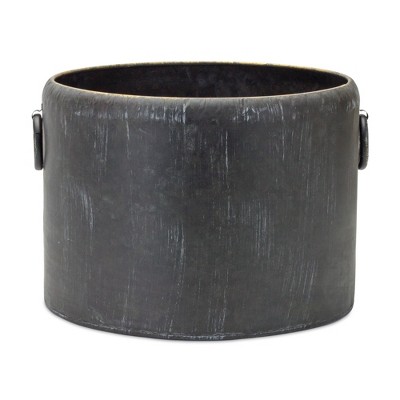 HomeRoots Set of Two 10" Black Metal Round Pot Planter