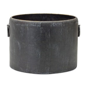 HomeRoots Set of Two 10" Black Metal Round Pot Planter - 1 of 4