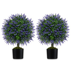 Tangkula Set of 2 Artificial Lavender Topiary Ball Trees 23" Faux Boxwood Ball Tree - 1 of 4