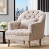 Tufted Accent Chair, Upholstered Armchair Club Chair with Throw Pillow & Weathered Oak Legs, Beige - ModernLuxe - 2 of 4