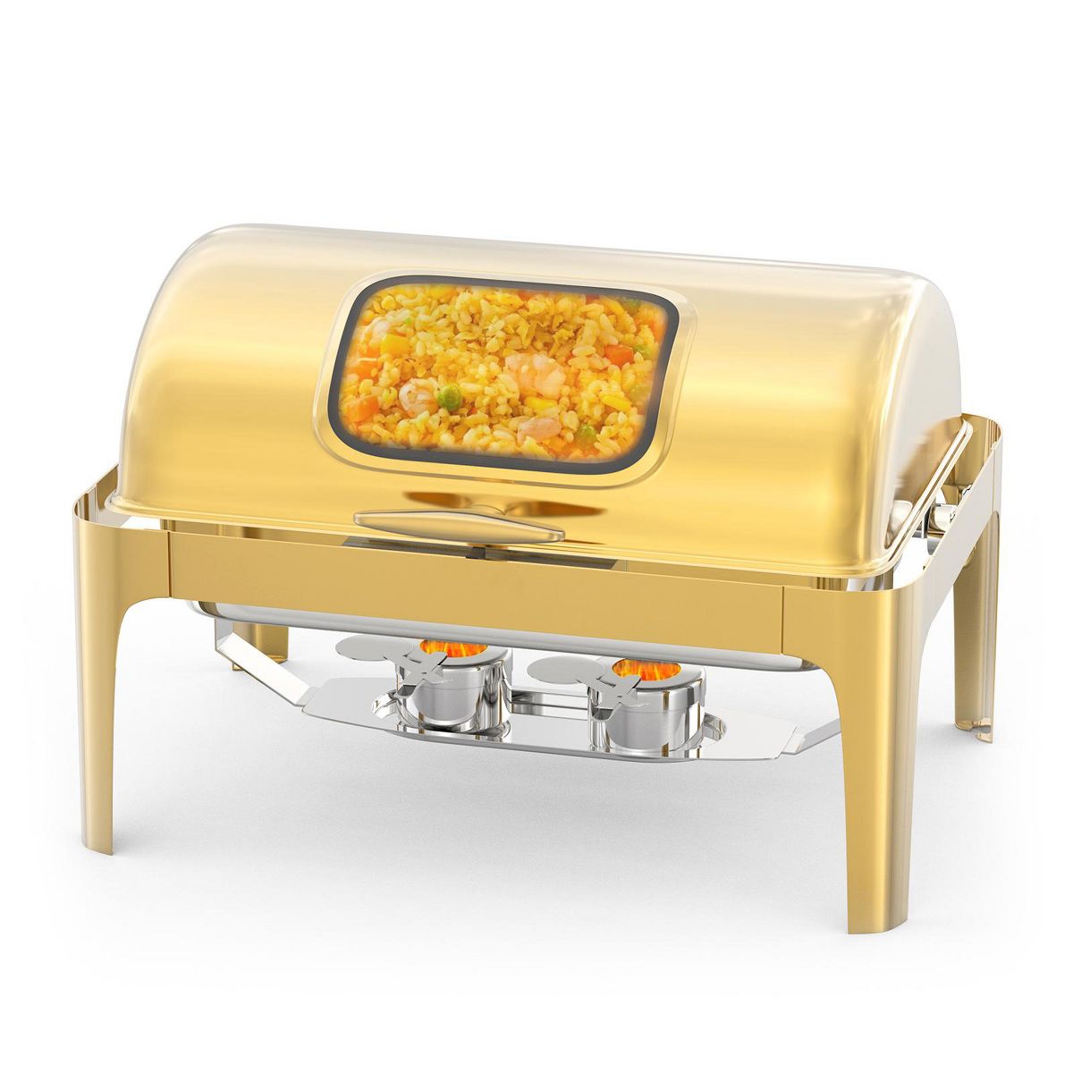 Garvee 9QT Rectangle Stainless Steel Chafing Dish, Catering Food Warmer Server with Visible Lid Water Pan Stand Fuel Holder Clip for Parties Weddings