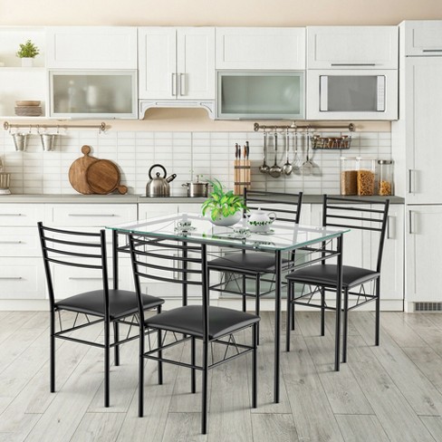 Costway 5 piece kitchen dining set glass on sale metal table and 4 chairs breakfast furniture