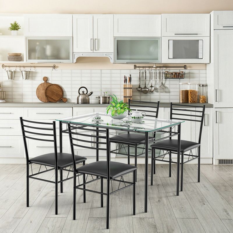 Costway 5 Piece Dining Set Glass Top Table & 4 Upholstered Chairs Kitchen Room Furniture, 1 of 10