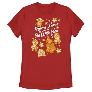 Women's Star Wars Christmas Gingerbread Cookies Merry Force Be With You T-Shirt - 1 of 4