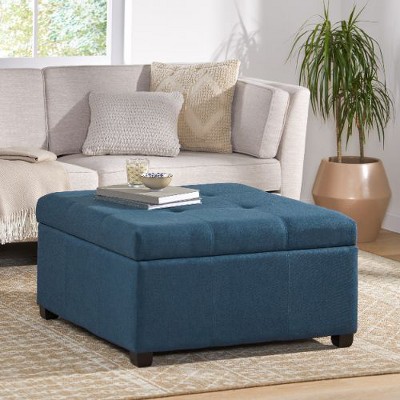 CAVINAS Square Storage Ottoman Bench, Work as Coffee Table and Ottoman, Tufted Waffle Stitch Accent Bench for Living Room, Bedroom