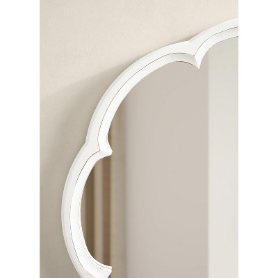 Maren 26" Distressed White Round Wooden Scallop Vanity Mirror