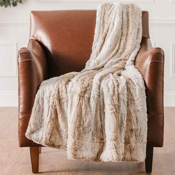 Chanasya Faux Fur Ombre Throw Blanket with Reversible Faux Shearling