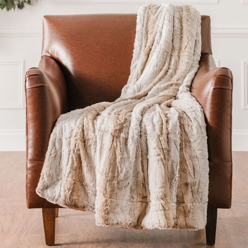 Chanasya Faux Fur Ombre Throw Blanket with Reversible Faux Shearling, 1 of 8
