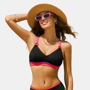 Women's Vibrant Trim Black Bikini Top - Cupshe - 1 of 4