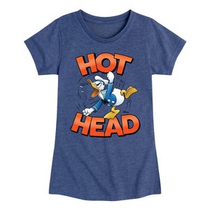 Girls' - Disney - Hot Head Donald Duck Fitted Short Sleeve Graphic T-Shirt - 1 of 4