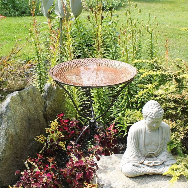 Achla Designs 28.5&#34; Hammered Bird Bath with Weather-Resistant Wrought Iron Stand, Solid Brass, Copper Finish, Freestanding Outdoor Habitat Feature, 6 of 7