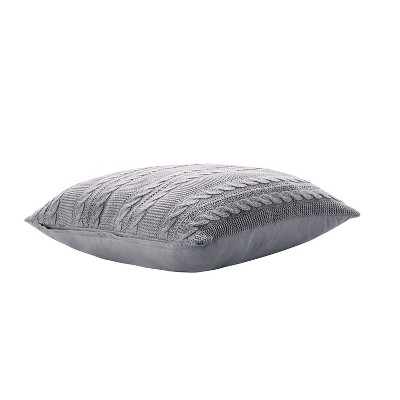 Dublin 18" Square Silver Cotton Cable Knit Throw Pillow
