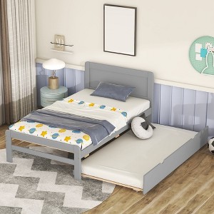Modern Twin Size Platform Bed Frame With Trundle Solid Wood Slats No Box Spring Needed For Bedroom Guest Room - 1 of 4