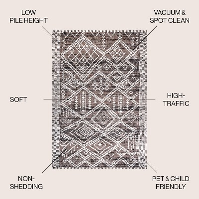 Ivory and Brown Moroccan-Inspired Easy-Care Area Rug