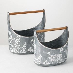 Sullivans Set of 2 Flower Trug Vase With Handles 7"H & 8"H Silver - 1 of 4