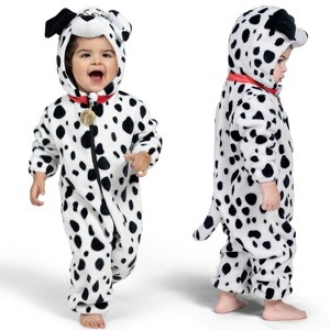 Joyfy Soft Toddler Dalmatian Costume - Halloween Puppy Jumpsuit with Hood, Zip-Up Unisex Baby Animal Outfit - 1 of 4