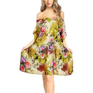 HAPPY BAY Women's Summer Loose Vacation Beachwear Mini Swim Suit Loose Beach Dress Holiday Swimwear Bathing Suit Cover Ups 2X-3X Multicolor Floral - 1 of 4