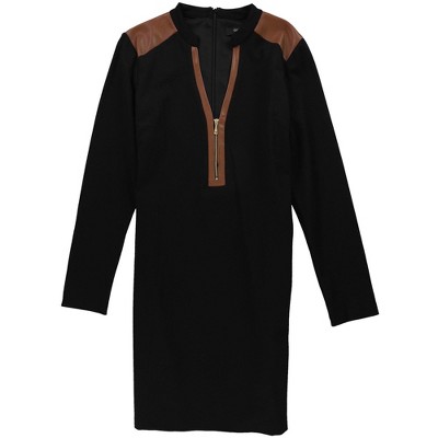 GUESS Womens Ponte Faux Leather Trim Sheath Dress