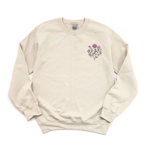 Simply Sage Market Women's Graphic Sweatshirt Embroidered Pink Bouquet - 1 of 4