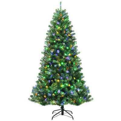 Angeles Home 8 ft. White Pre-Lit Hinged Artificial Christmas Tree with Remote Control Lights