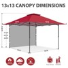 EAGLE PEAK 13'x13' Pop up Canopy Tent w/ One Wall,Portable Sun Shelter for Camping - 3 of 4