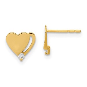 Black Bow Jewelry Kids 14k Yellow Gold & CZ 8mm Polished Shadow Heart Post Earrings - 1 of 4
