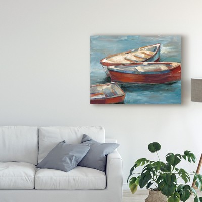 Ethan Harper Coastal Boats Landscape Canvas Print in Blue and Red