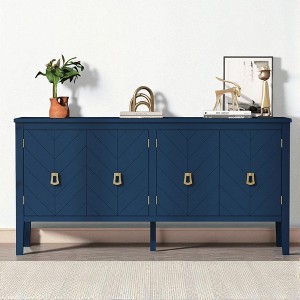 Geometric Pattern 4-Door Sideboard with Adjustable Shelves and Vintage Metal Handles, MDF Storage Cabinet for Dining Room, Kitchen, Living Room - 1 of 4