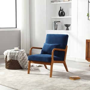 23"W Accent Chair Padding Lounge Arm Chair with Cushion and Pillow, Velvet/PU-ModernLuxe - 1 of 4