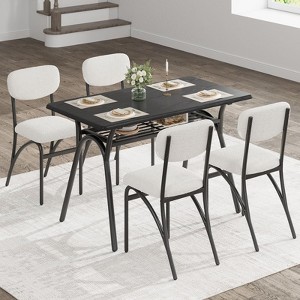 Dining Table Set for 4, Kitchen Table 5 Piece Set with 4 Lamb's Velvet Upholstered Chairs with Storage Shelves At The Bottom for Small Kitchens - 1 of 4