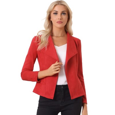 Allegra K Women's Faux Suede Lapel Draped Outwear Open Front Jacket