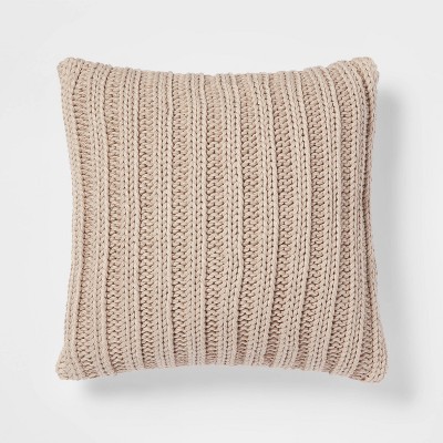 Chunky Rib Knit with Linen Reverse Square Throw Pillow Neutral - Threshold™