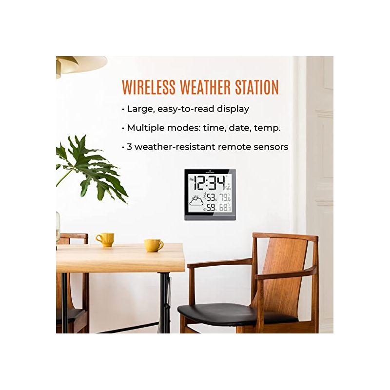 Marathon Atomic 10 Inch Weather Station And Clock With 3 Remote Sensors For Temperature & Humidity, 2 of 7
