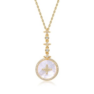 Guili Sterling Silver Necklace, 14K Gold-Plated with Round Cubic Zirconia Stones in Spring Ring Pendant Style, Elegant & Timeless Look - 1 of 3