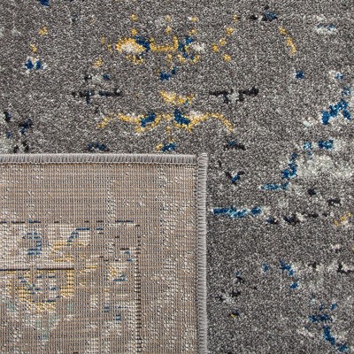 Hand-Knotted Dark Grey and Yellow Synthetic Small Rug