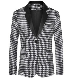 Lars Amadeus Men's Slim Fit Notched Collared Houndstooth Print Blazer - 1 of 4