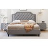 Okak Elegant Full Velvet Platform Bed Frame with Upholstered, Ruched Button Tufted Headboard Wood Slats No Box Spring Needed Easy Assembly, Gray - 2 of 4