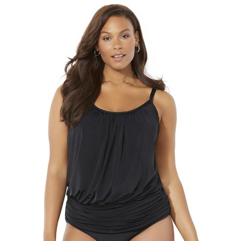 Swimsuits For All Women's Plus Size Loop Strap Blouson Tankini Top