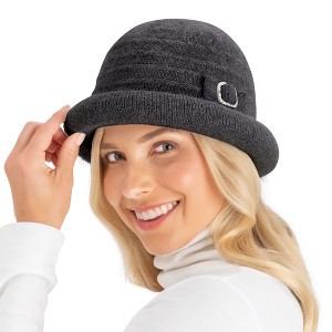 Collections Etc Rhinestone Buckle Knit Hat - 1 of 4