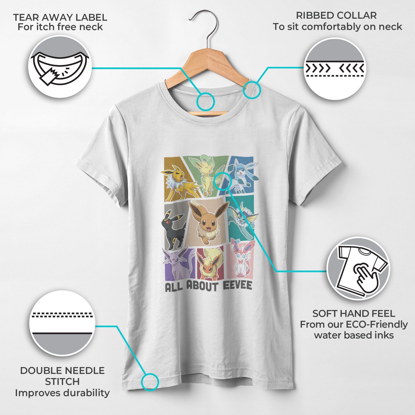 Футболка Pokemon All About Eevee Eeveeloution T-Shirt - White для девочек, цвет: Белый — фото 3