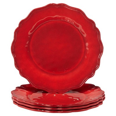Certified International Set of 4 Crackle Melamine Salad Plates Red: Round, Dishwasher-Safe, Traditional Holiday Tableware